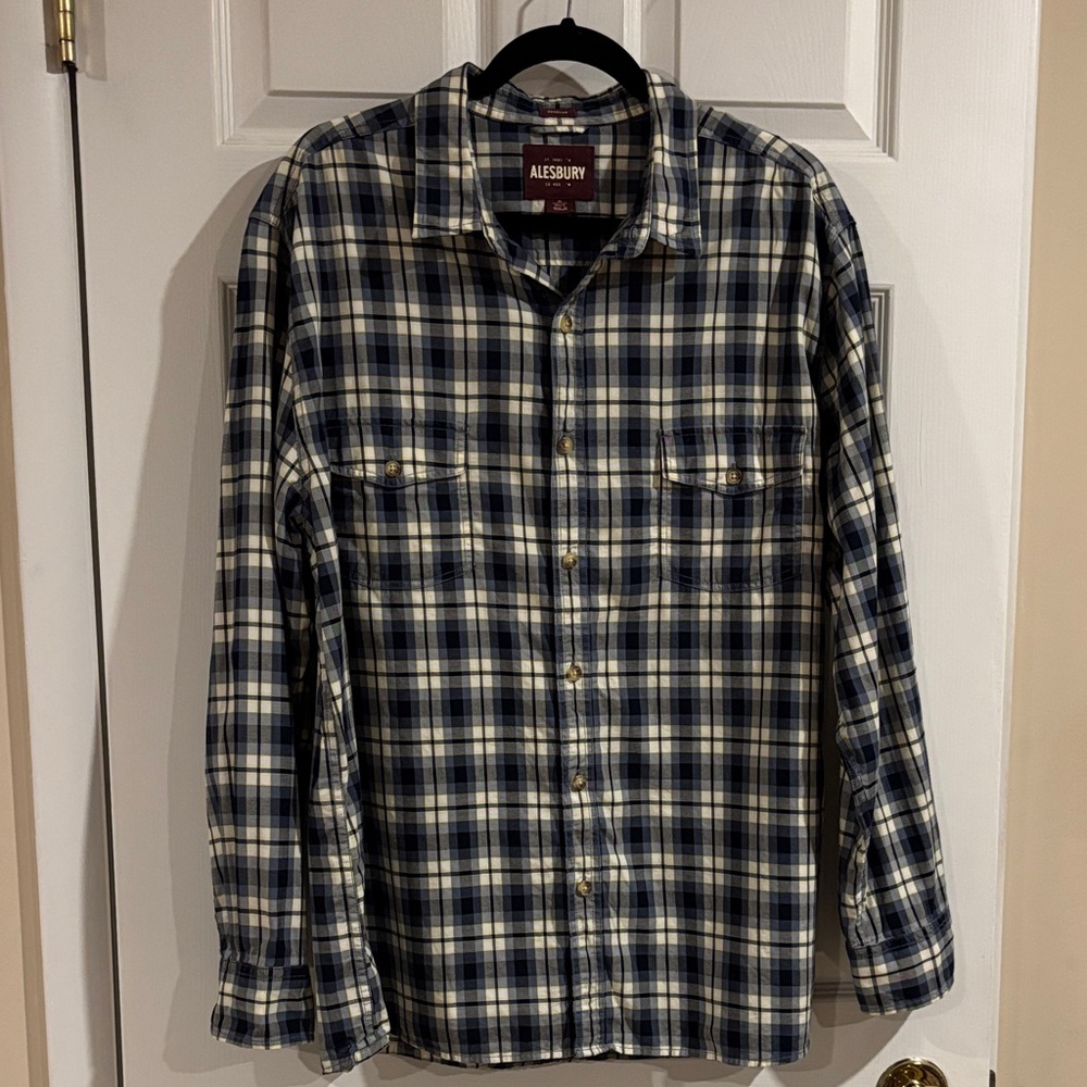 Alesbury Men's Long-Sleeve Plaid 100% Cotton Button Down Shirt size XL‎